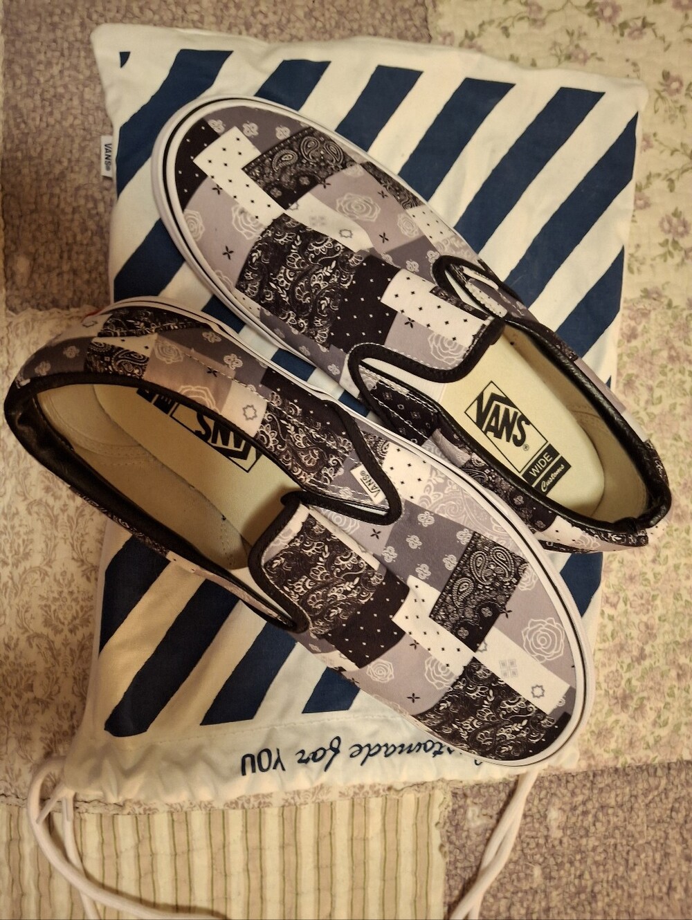 Vans Adult Men's Slip-On Patchwork Black & Gray Skate Shoes
